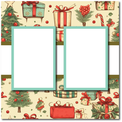 Christmas Tree Presents - 2 Frames - Blank Printed Scrapbook Page 12x12 Layout