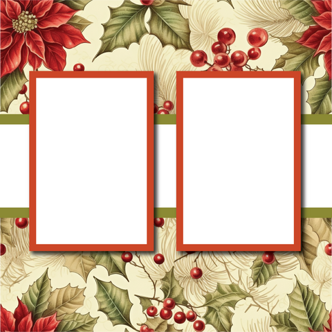 Christmas Poinsetta - 2 Frames - Blank Printed Scrapbook Page 12x12 Layout