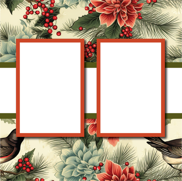 Christmas - 2 Frames - Blank Printed Scrapbook Page 12x12 Layout