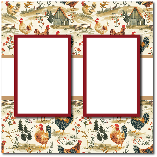 Farm Chickens - 2 Frames - Blank Printed Scrapbook Page 12x12 Layout