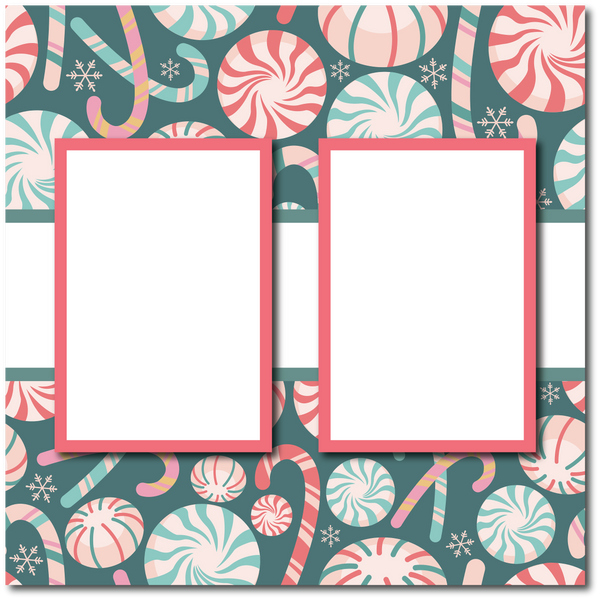 Christmas Candy Canes - 2 Frames - Blank Printed Scrapbook Page 12x12 Layout