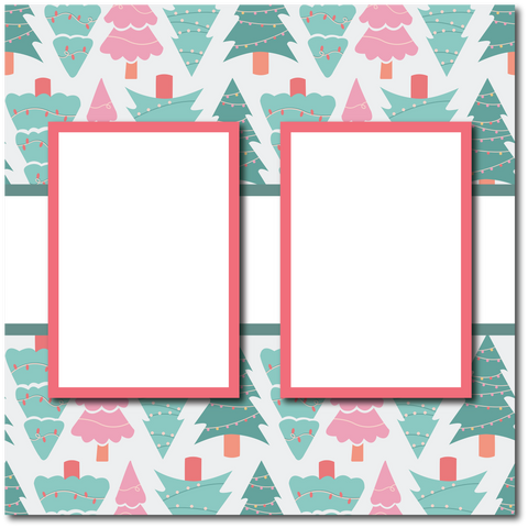 Christmas Trees - 2 Frames - Blank Printed Scrapbook Page 12x12 Layout