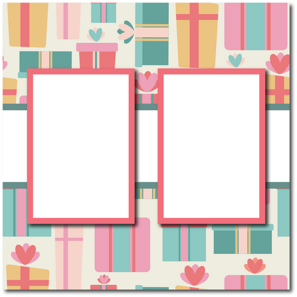 Christmas Presents - 2 Frames - Blank Printed Scrapbook Page 12x12 Layout