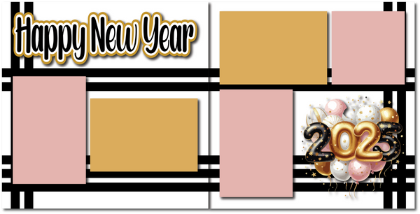 Happy New Year 2025 - Printed Premade Scrapbook (2) Page 12x12 Layout