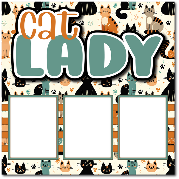 Cat Lady - Printed Premade Scrapbook Page 12x12 Layout