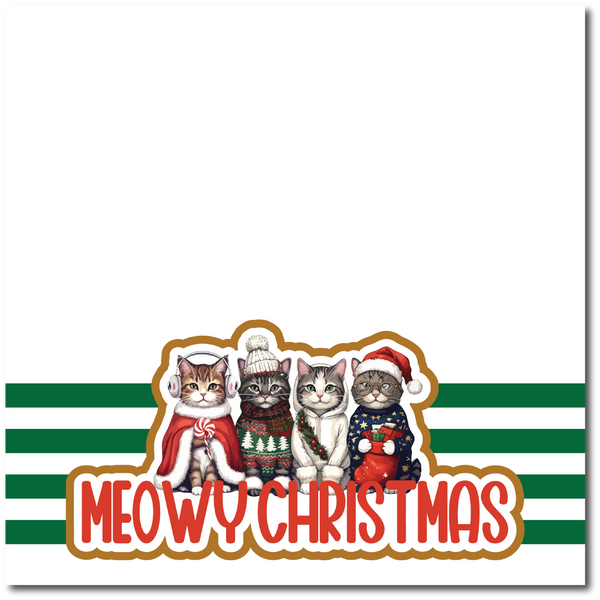 Meowy Christmas - Printed Premade Scrapbook Page 12x12 Layout
