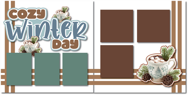 Cozy Winter Day - Printed Premade Scrapbook (2) Page 12x12 Layout