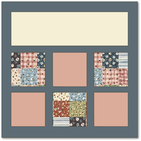 NO TITLE - Patchwork Floral - Printed Premade Scrapbook Page 12x12 Layout