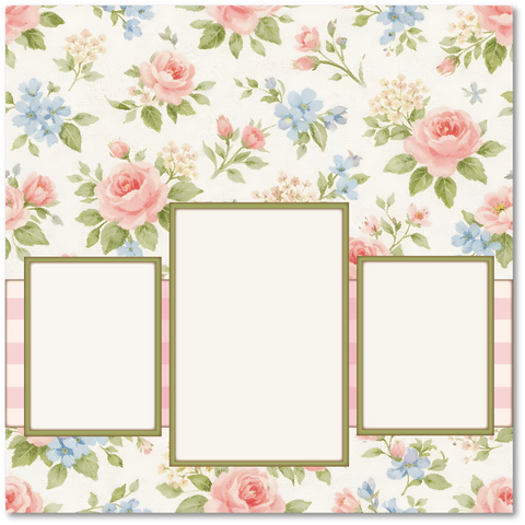 NO TITLE - Soft Floral - Printed Premade Scrapbook Page 12x12 Layout