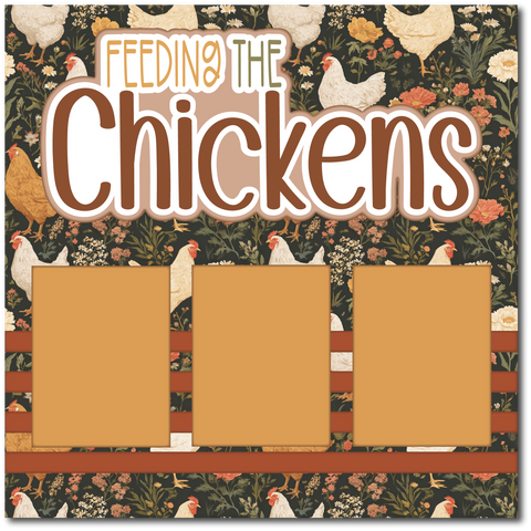 Feedings the Chickens - Printed Premade Scrapbook Page 12x12 Layout