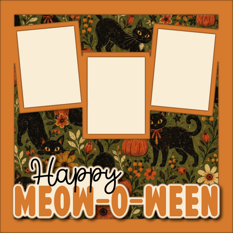 Happy Meow-O-Ween - Printed Premade Scrapbook Page 12x12 Layout