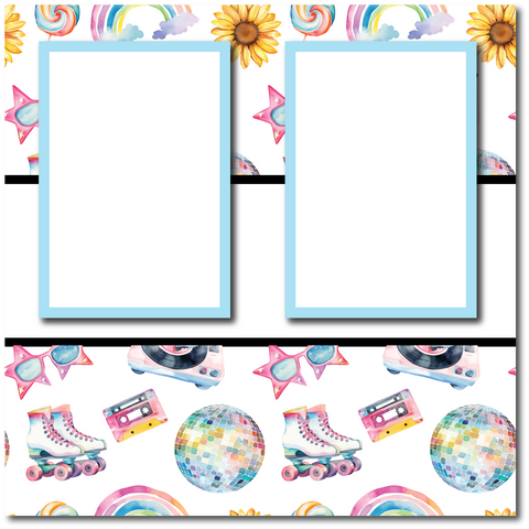 80's Nostalgia - 2 Frames - Blank Printed Scrapbook Page 12x12 Layout