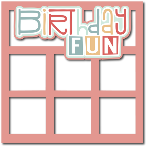 Birthday Fun - 6 Square Frames - Scrapbook Page Layered Overlay Kit
