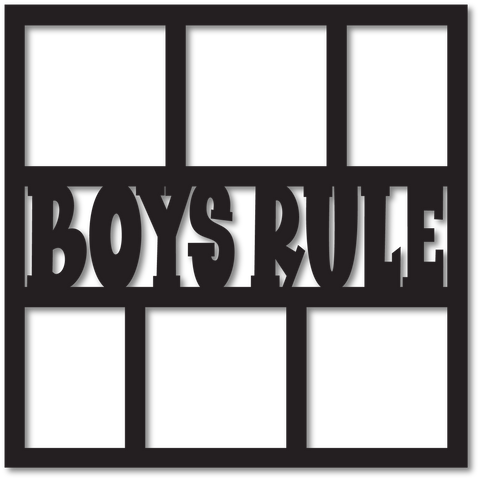 Boys Rule - 6 Square Frames - Scrapbook Page Overlay - Choose a Color