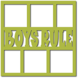 Boys Rule - 6 Square Frames - Scrapbook Page Overlay - Choose a Color