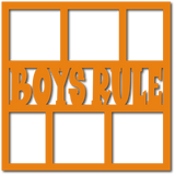 Boys Rule - 6 Square Frames - Scrapbook Page Overlay - Choose a Color