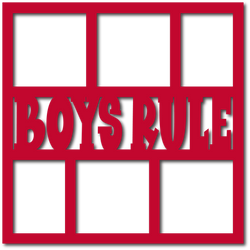 Boys Rule - 6 Square Frames - Scrapbook Page Overlay - Choose a Color