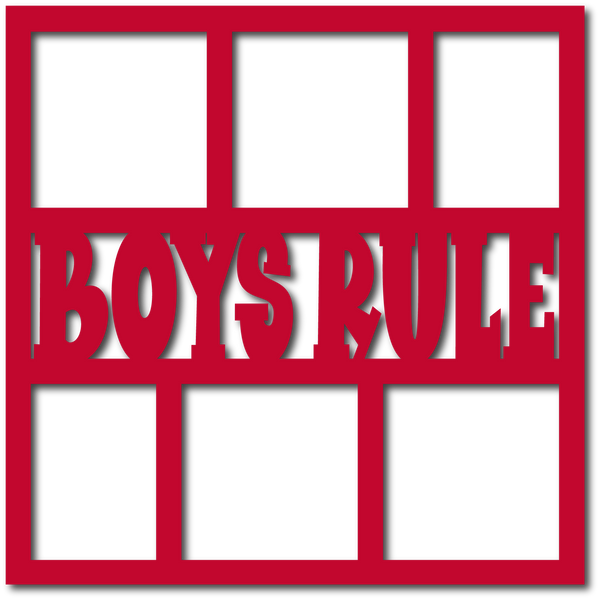 Boys Rule - 6 Square Frames - Scrapbook Page Overlay - Choose a Color
