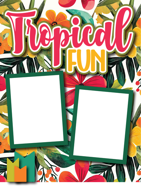 Tropical Fun - Digital Premade Scrapbook - 8.5 x 11  - Page - INSTANT DOWNLOAD