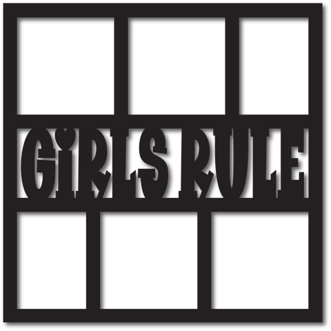 Girls Rule - 6 Square Frames - Scrapbook Page Overlay - Choose a Color
