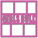 Girls Rule - 6 Square Frames - Scrapbook Page Overlay - Choose a Color