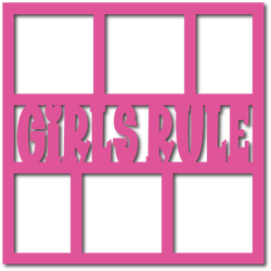 Girls Rule - 6 Square Frames - Scrapbook Page Overlay - Choose a Color