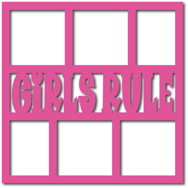Girls Rule - 6 Square Frames - Scrapbook Page Overlay - Choose a Color