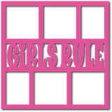 Girls Rule - 6 Square Frames - Scrapbook Page Overlay - Choose a Color