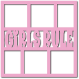 Girls Rule - 6 Square Frames - Scrapbook Page Overlay - Choose a Color