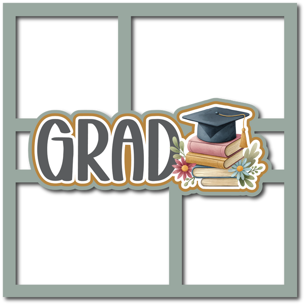 Grad - Graduation - 4 Frames - Scrapbook Page Layered Overlay Kit