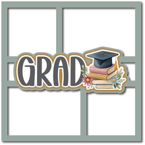 Grad - Graduation - 4 Frames - Scrapbook Page Layered Overlay Kit