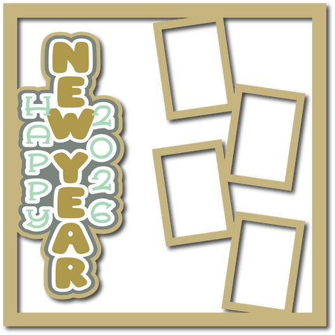 Happy New Year 2026 - 4 Frames - Scrapbook Page Layered Overlay Kit
