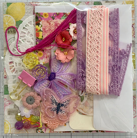 Happiness Blooms from Within - Purples - Pinks - Junk Journal or Scrapbook Kit  - Only 2 Available
