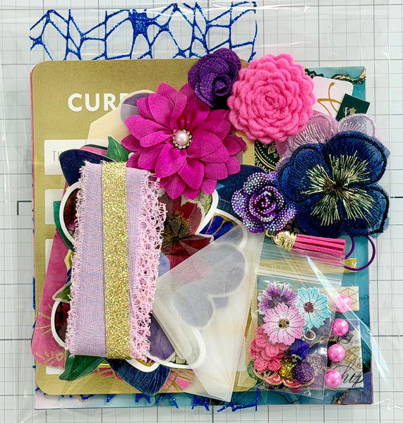 Brights - Pinks - Blues- Purples  - Junk Journal or Scrapbook Kit  - Only 1 Available
