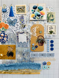 Blues - Gold - Browns - Floral - Junk Journal or Scrapbook Kit  - Only 1 Available