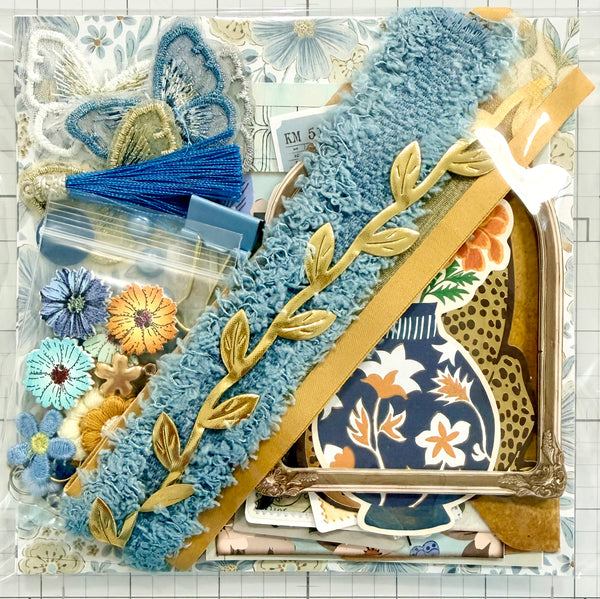 Blues - Gold - Browns - Floral - Junk Journal or Scrapbook Kit  - Only 1 Available