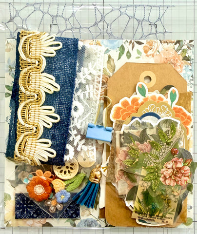 These are the Good Old Days - Oranges - Blues - Florals - Junk Journal or Scrapbook Kit  - Only 1 Available
