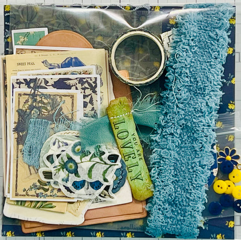 Florals - Blues - Warm Reds - Yellow - Junk Journal Kit  - Only 1 Available