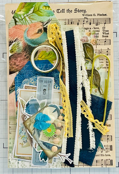 Vintage Inspire Birds - Ledger - Floral - Blues - Peaches - Junk Journal Kit  - Only 1 Available