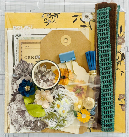 Floral - Blue - Yellow - Cream - Junk Journal Kit  - Only 1 Available