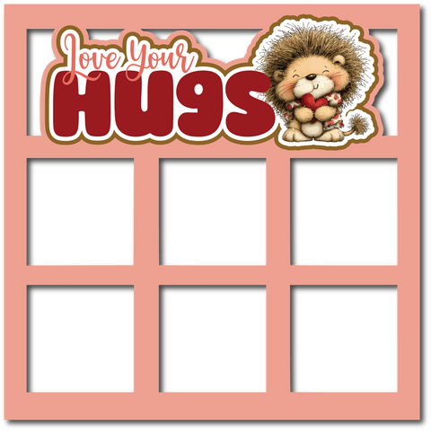 Love Your Hugs - 6 Square Frames - Scrapbook Page Layered Overlay Kit