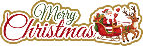 Merry Christmas - Santa & Sleigh - Scrapbook Page Title Sticker