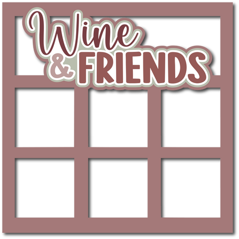 Wine & Friends - 6 Squares Frames - Scrapbook Page Layered Overlay Kit