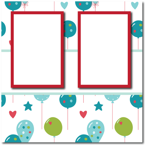 Birthday Balloons - 2 Frames - Blank Printed Scrapbook Page 12x12 Layout