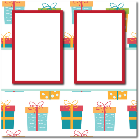 Birthday Presents - 2 Frames - Blank Printed Scrapbook Page 12x12 Layout