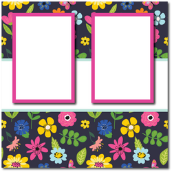 Bright Florals - 2 Frames - Blank Printed Scrapbook Page 12x12 Layout