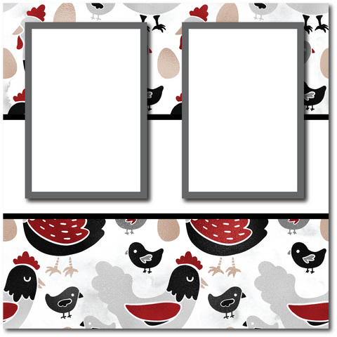 Chickens - 2 Frames - Blank Printed Scrapbook Page 12x12 Layout