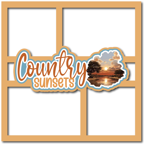 Country Sunsets - 4 Frames - Scrapbook Page Layered Overlay Kit