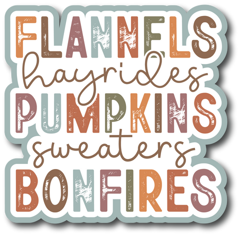 Flannels Hayrides Pumpkins Sweaters Bonfires - Scrapbook Page Title Die Cut