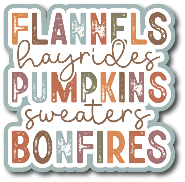 Flannels Hayrides Pumpkins Sweaters Bonfires - Scrapbook Page Title Sticker